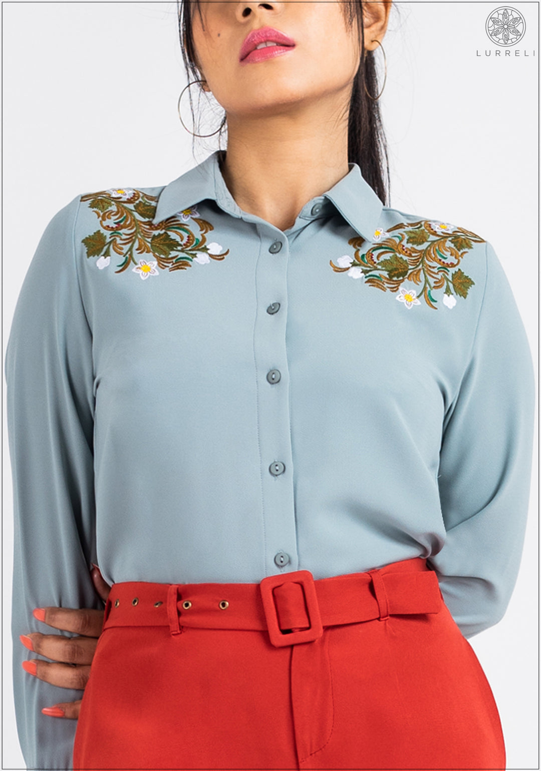 Embroider Long-sleeved Collar Shirt