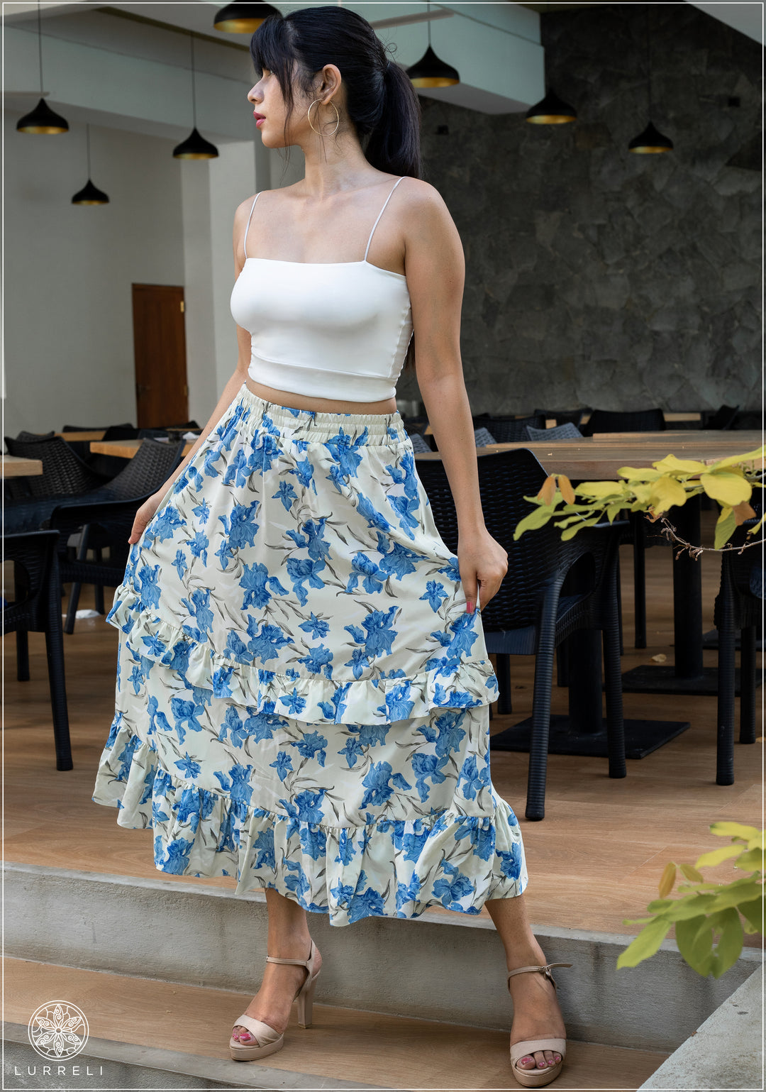 Flare Cut Floral Midi Skirt