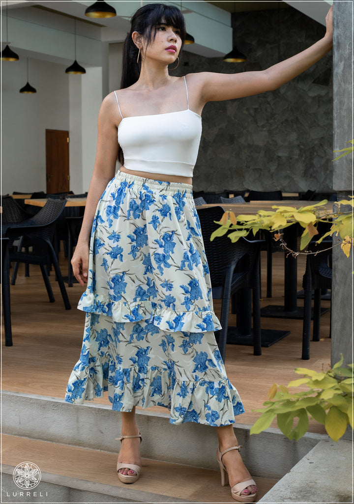 Flare Cut Floral Midi Skirt