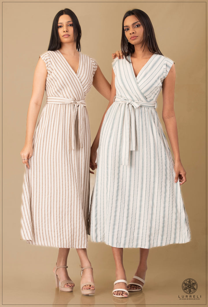 Two-Tone Wrap Midi Dress.