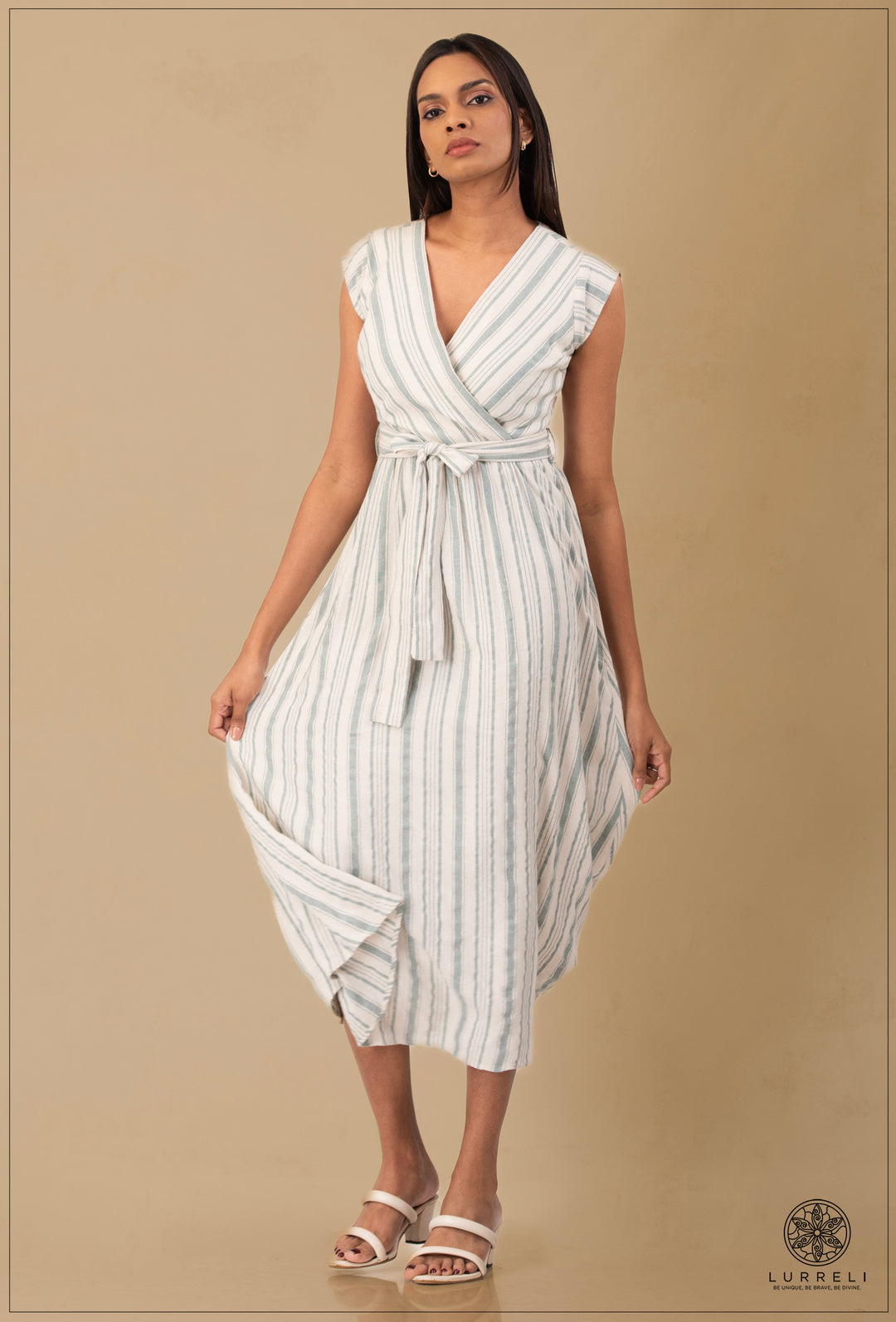 Two-Tone Wrap Midi Dress.