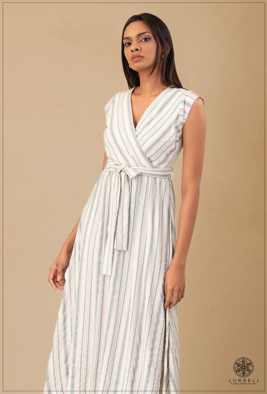 Two-Tone Wrap Midi Dress.