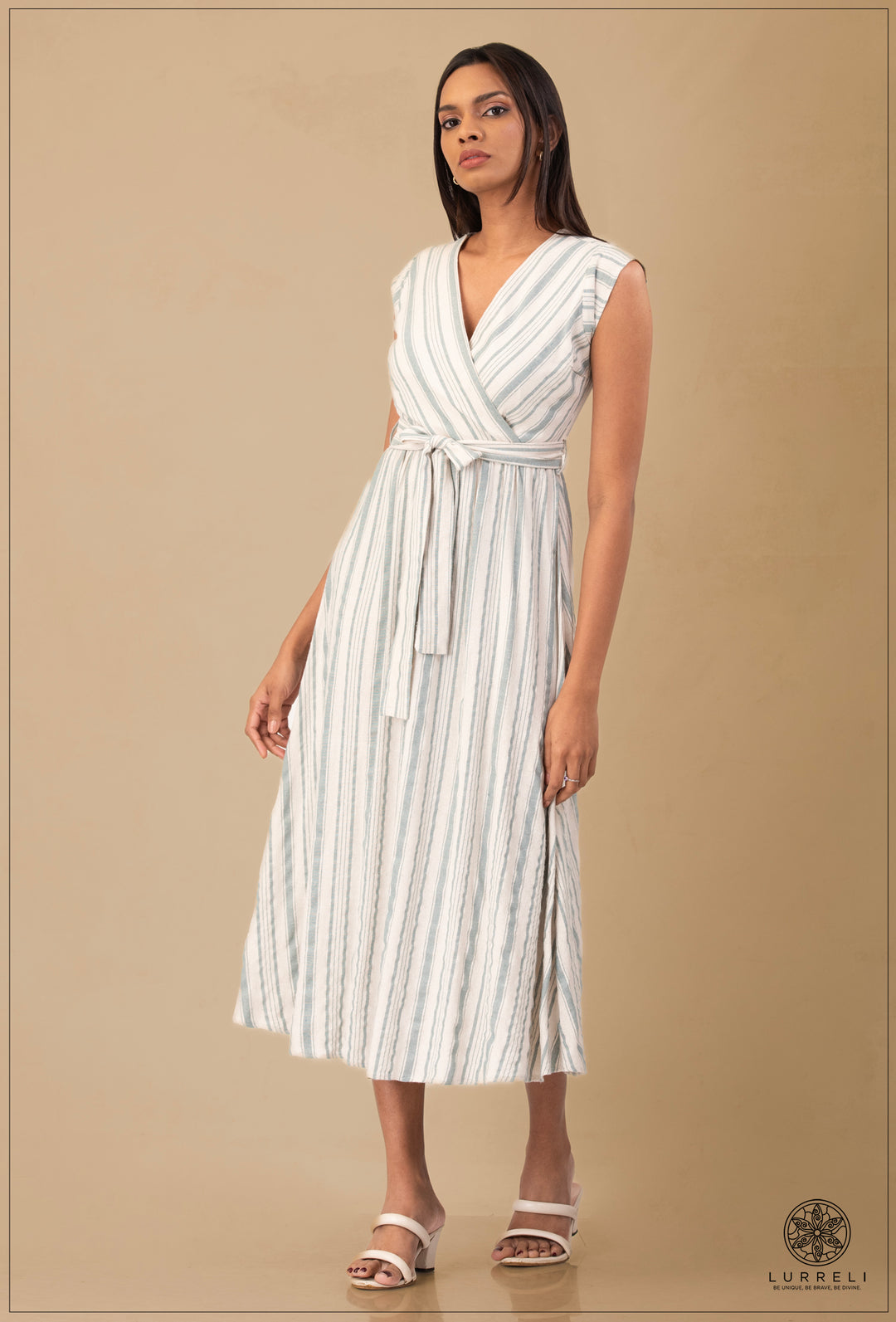 Two-Tone Wrap Midi Dress.
