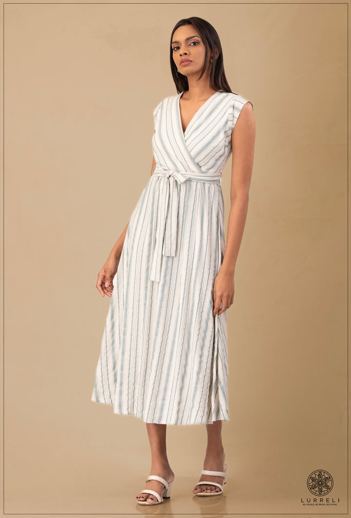 Two-Tone Wrap Midi Dress.
