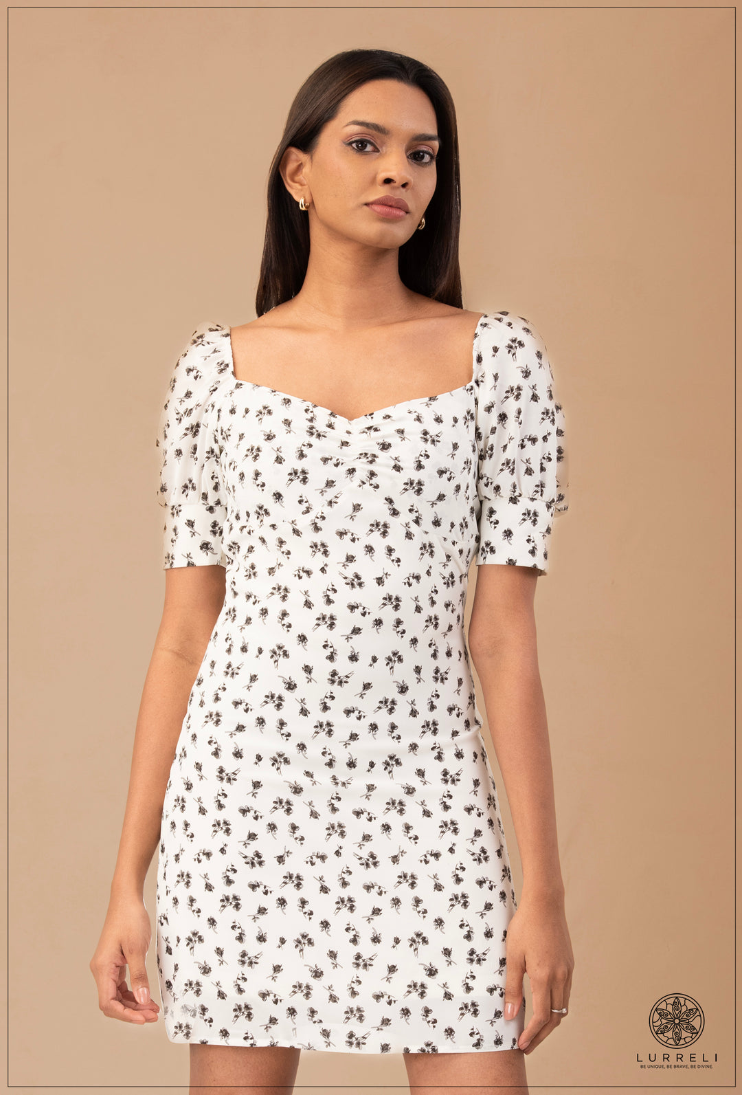 Puff Sleeve Tie Up Detail Mini Dress