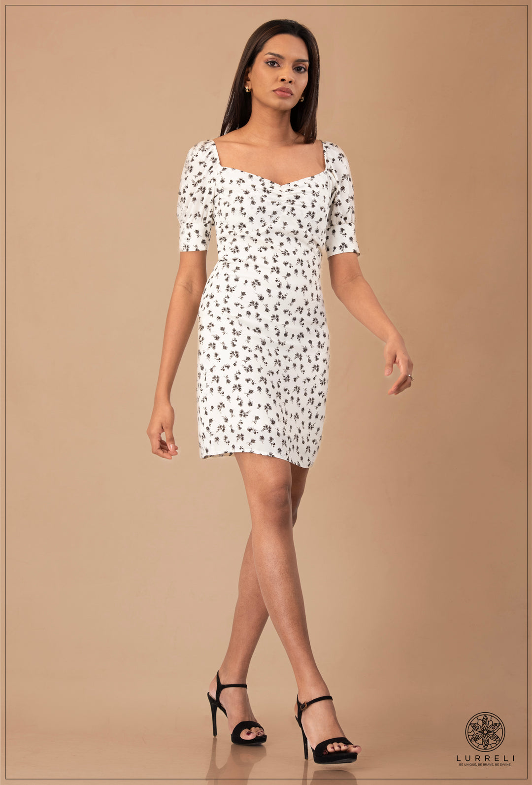 Puff Sleeve Tie Up Detail Mini Dress