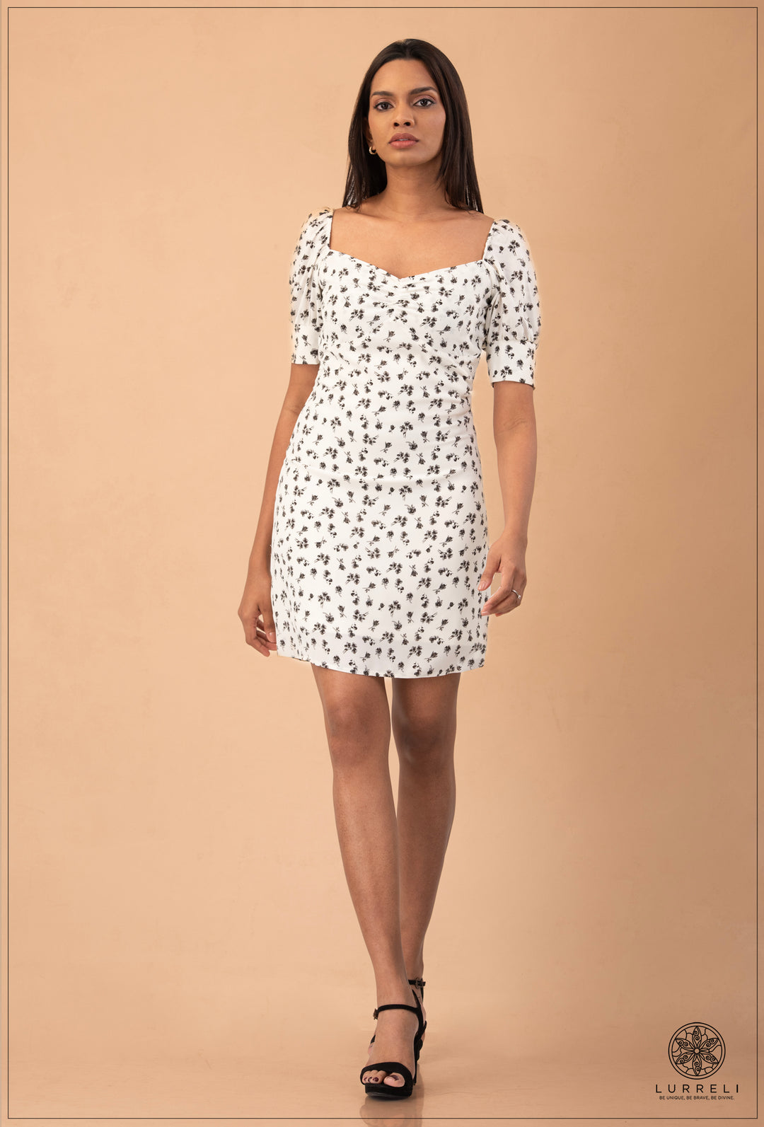 Puff Sleeve Tie Up Detail Mini Dress