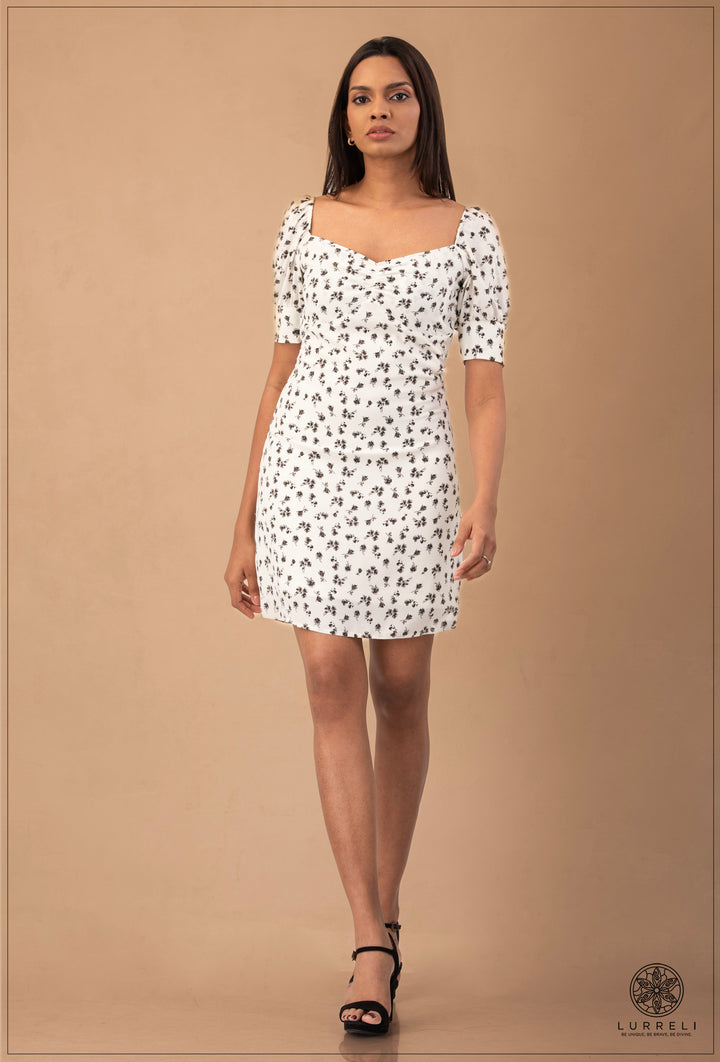 Puff Sleeve Tie Up Detail Mini Dress