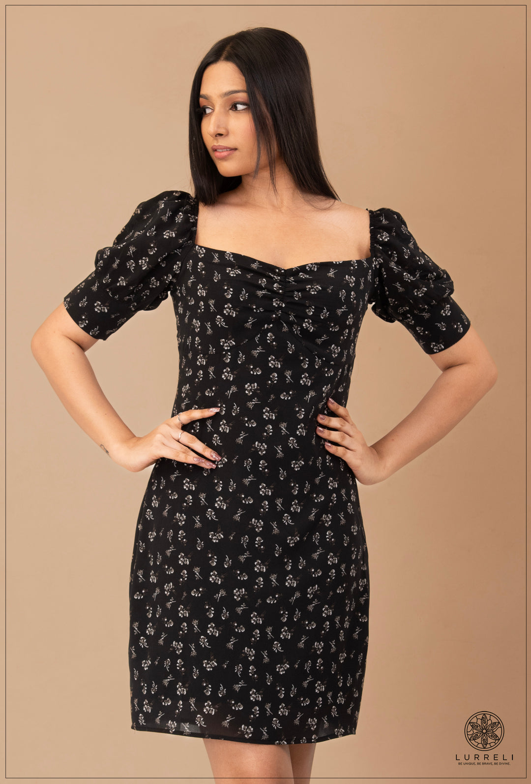 Puff Sleeve Tie Up Detail Mini Dress