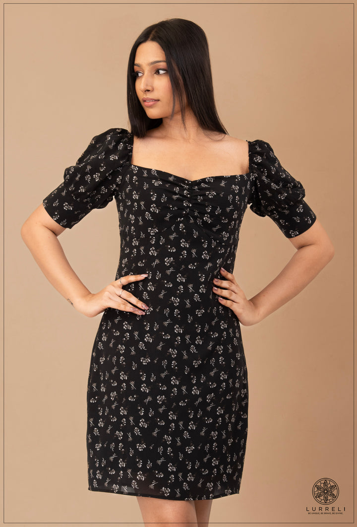 Puff Sleeve Tie Up Detail Mini Dress