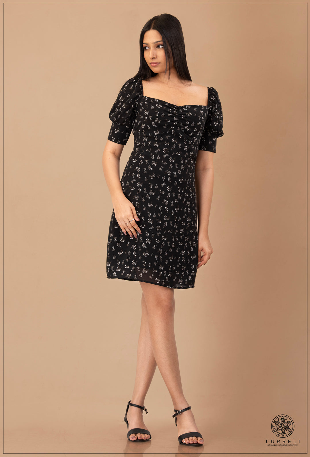 Puff Sleeve Tie Up Detail Mini Dress