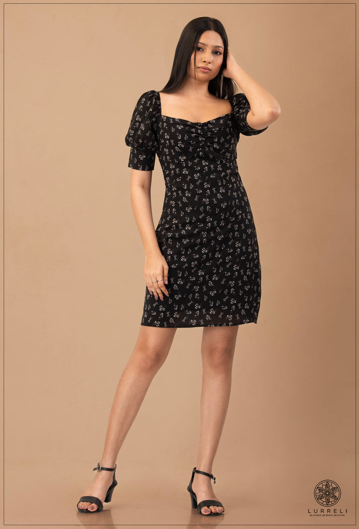 Puff Sleeve Tie Up Detail Mini Dress