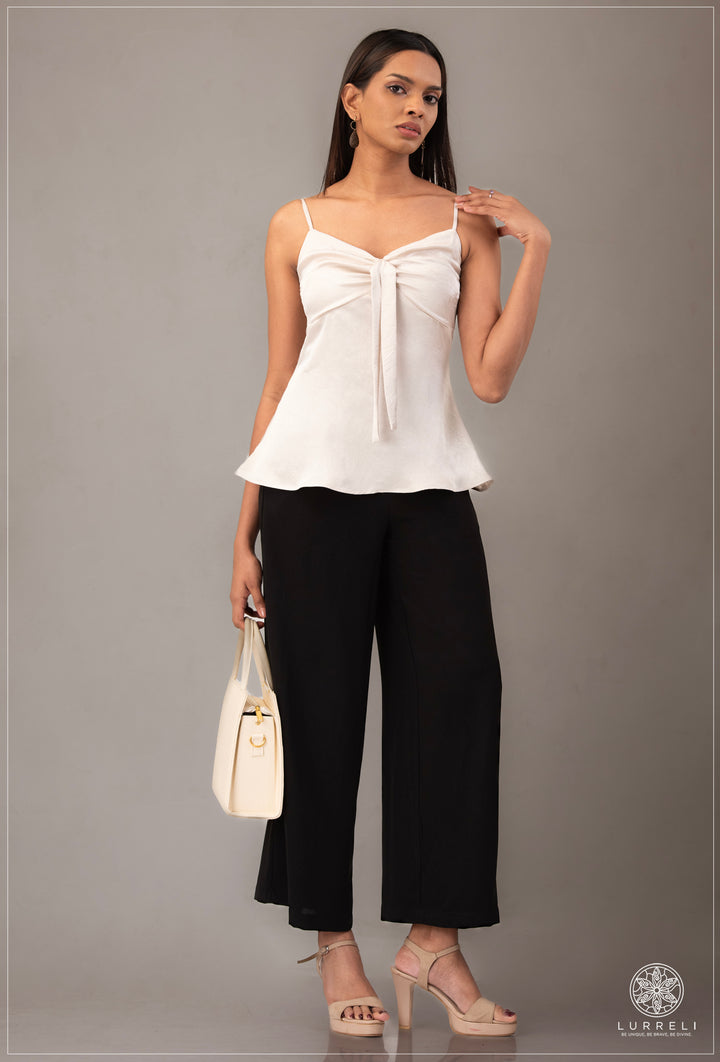 Peplum, tie-front cami top
