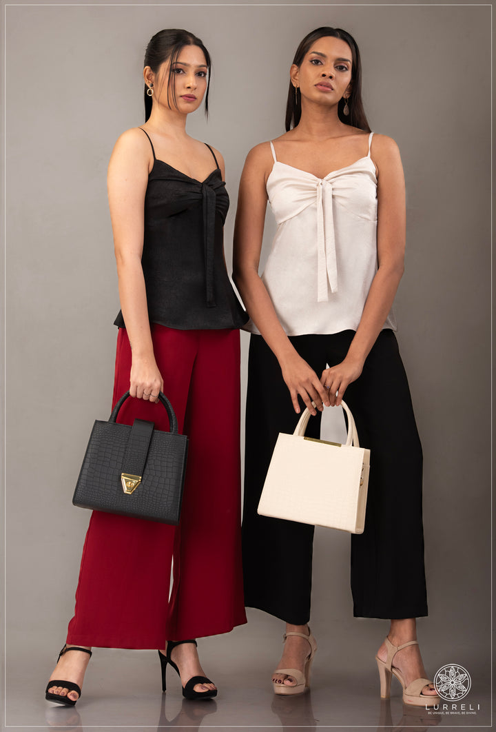 Peplum, tie-front cami top