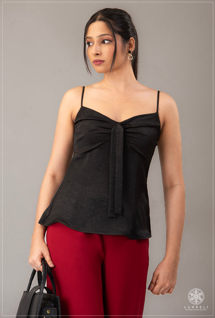 Peplum, tie-front cami top