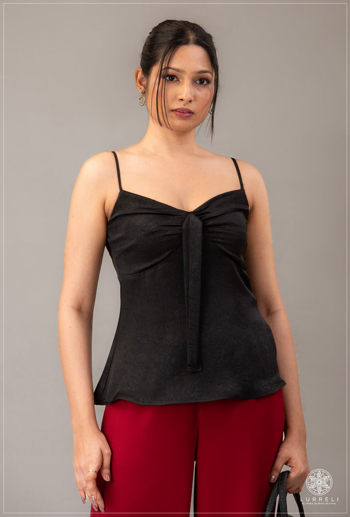 Peplum, tie-front cami top