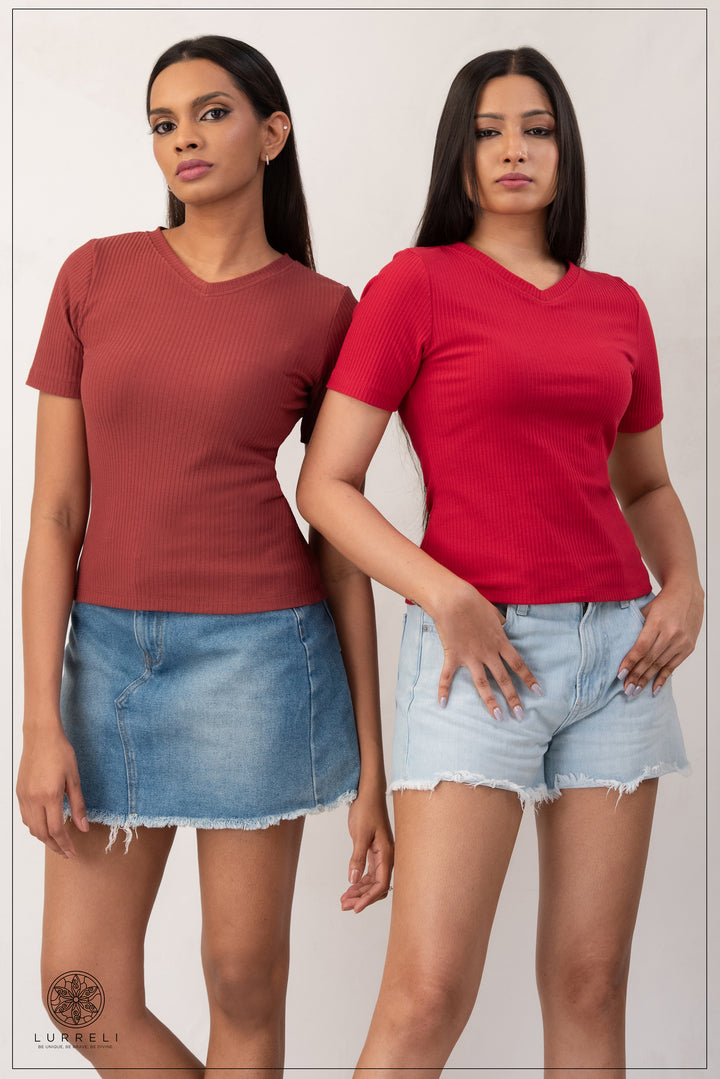 V Neck Rib Top