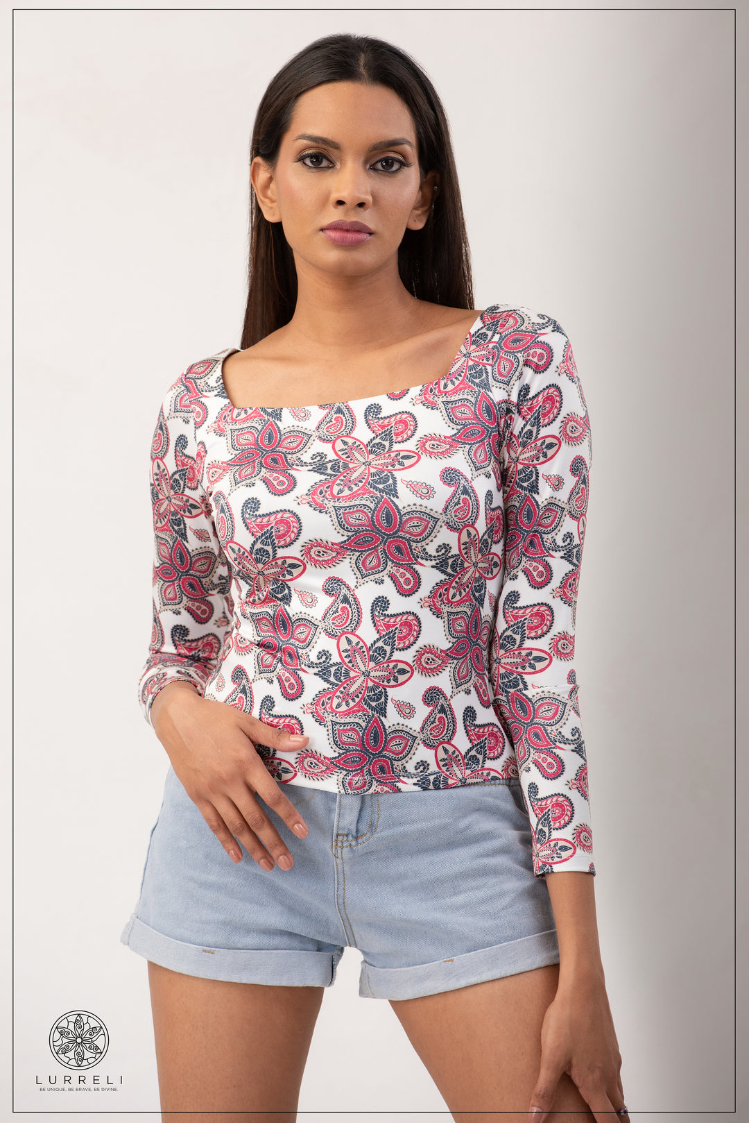 Paisley Print Square Neck Top