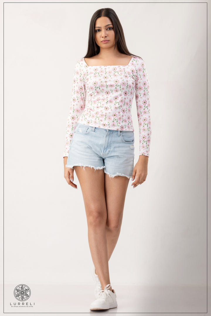 Paisley Print Square Neck Top