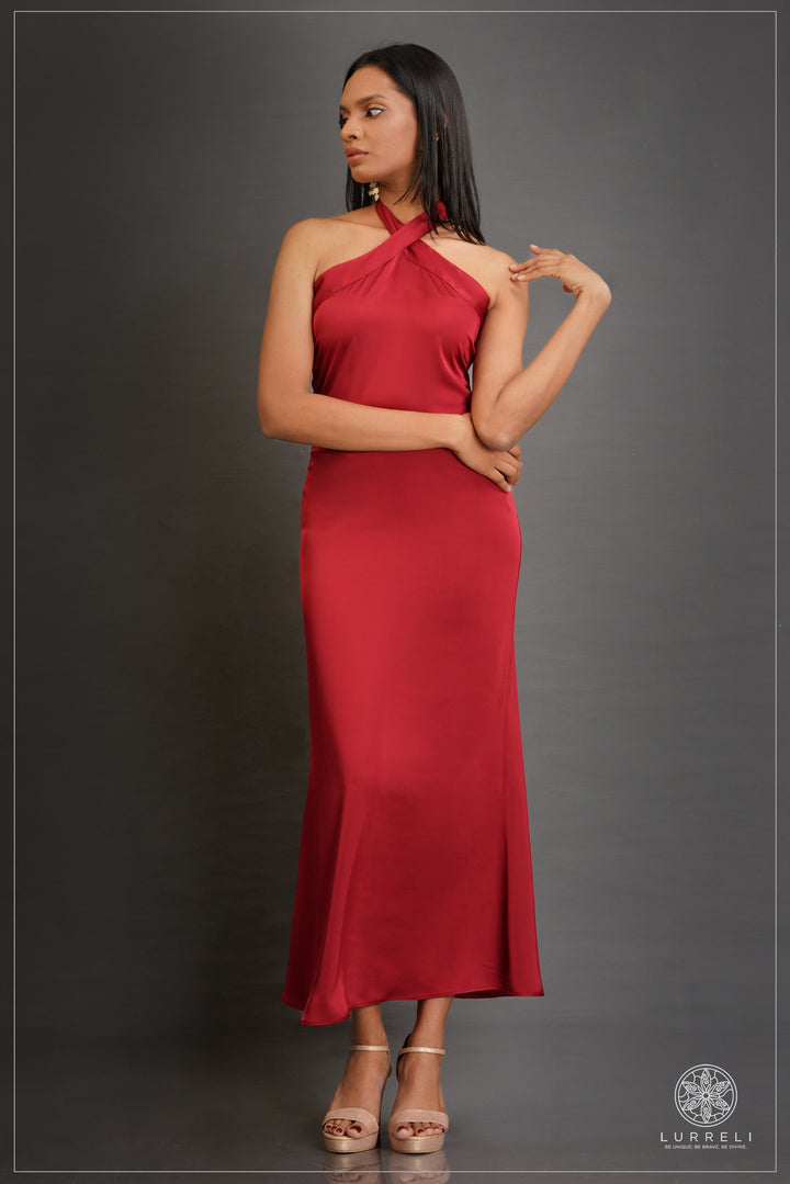 Cross Neck Detail Evening Dress