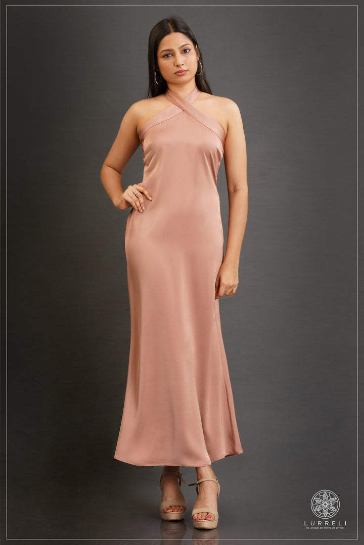 Cross Neck Detail Evening Dress