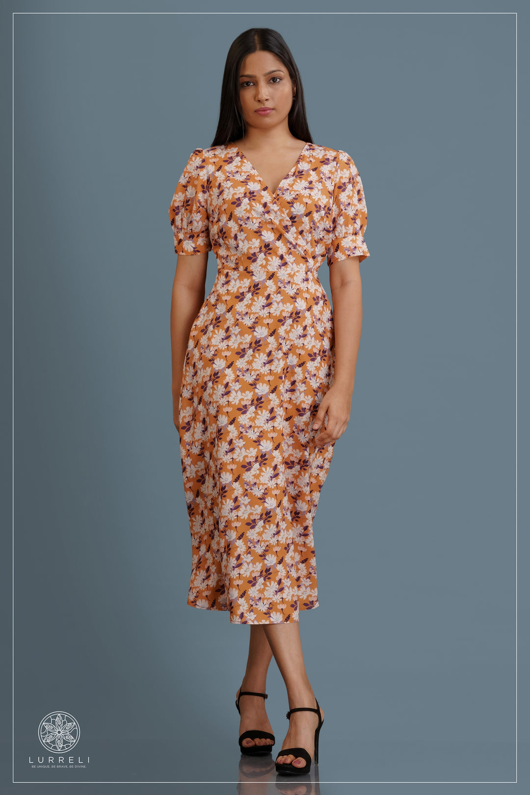midi-length floral wrap dress