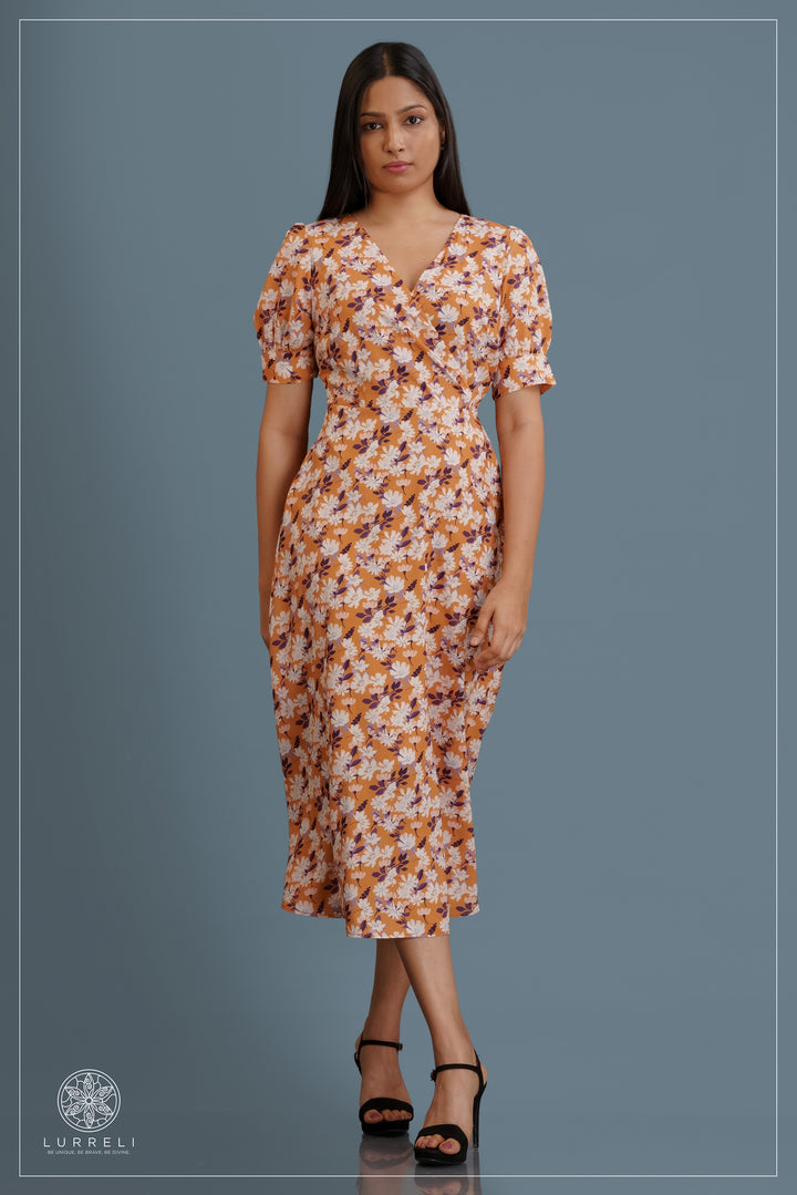midi-length floral wrap dress