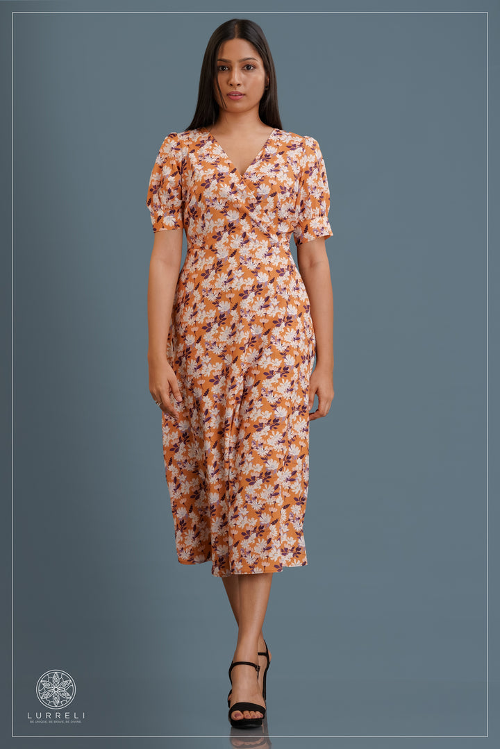 midi-length floral wrap dress