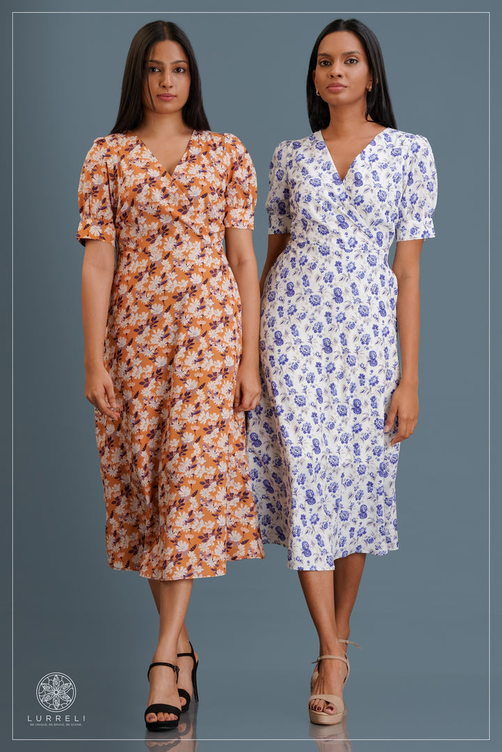 midi-length floral wrap dress