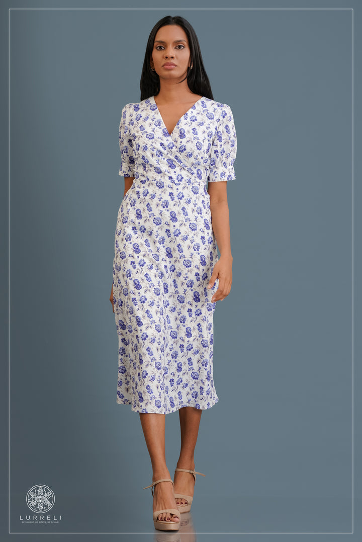 midi-length floral wrap dress
