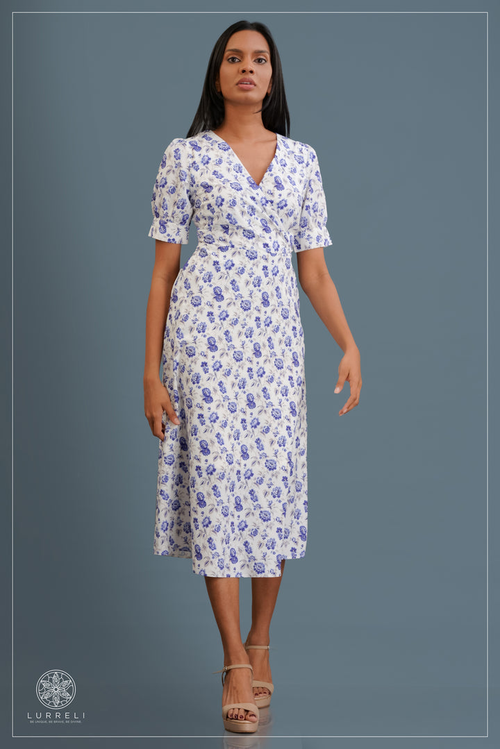midi-length floral wrap dress