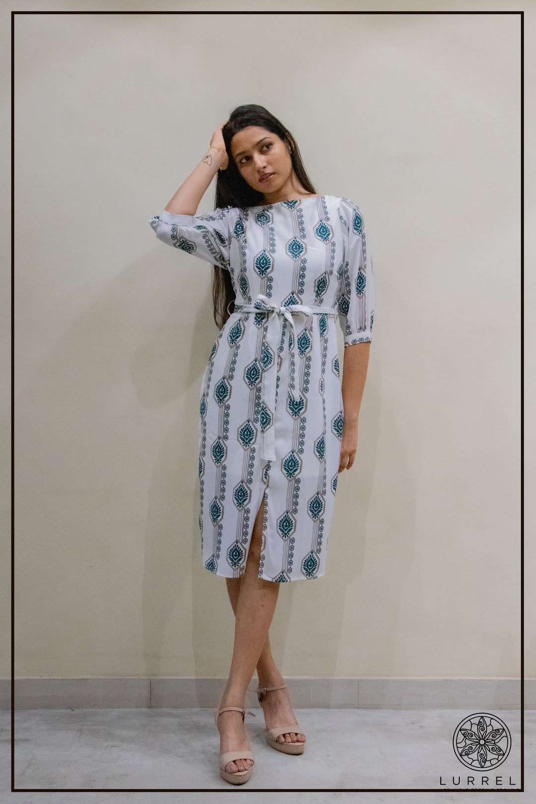 Belt-Detailed Floral Printed Dress