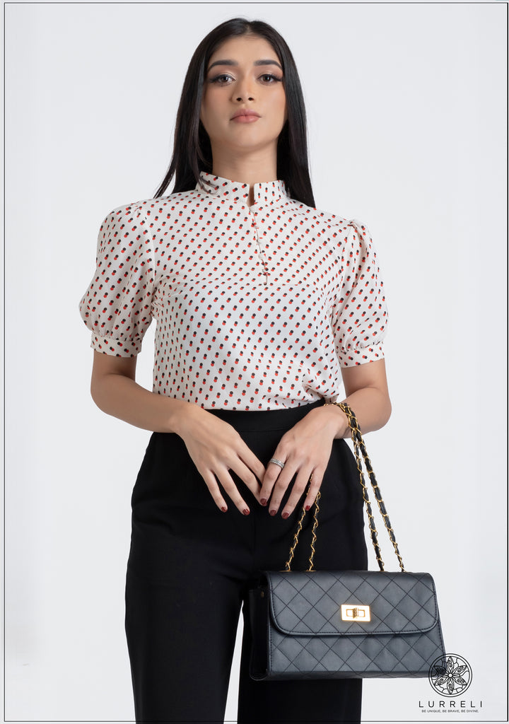 Button Detail Cup Printed Top