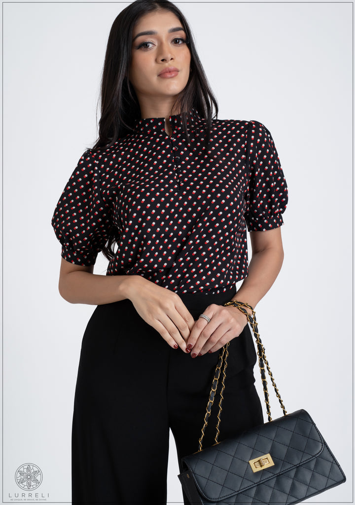 Button Detail Cup Printed Top