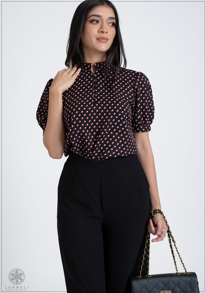 Button Detail Cup Printed Top