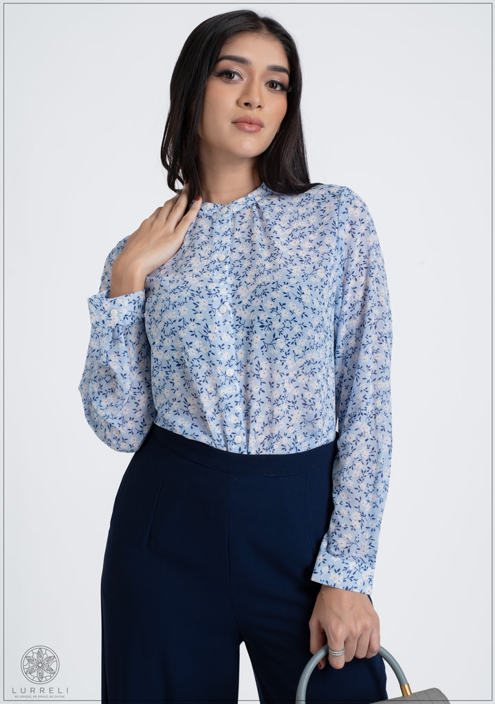 Chinese Collar Printed Top