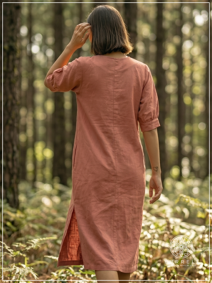 Embroidered linen shift dress