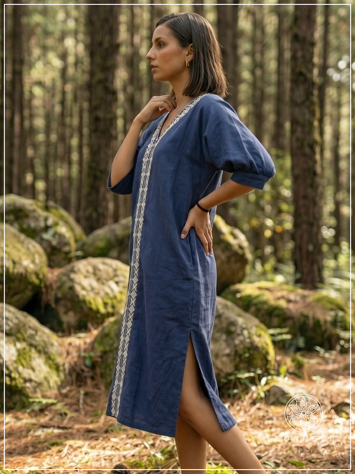 Embroidered linen shift dress