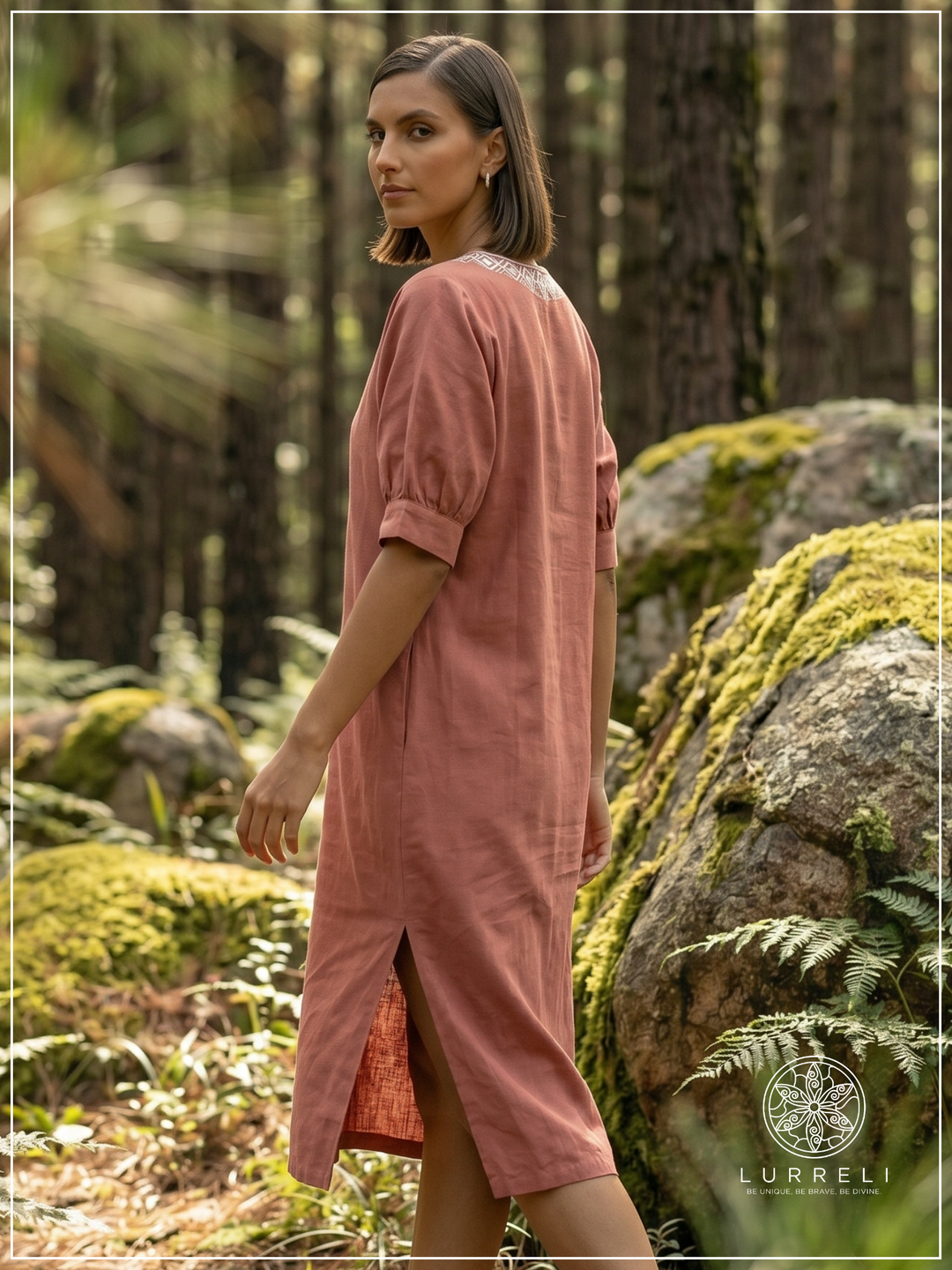 Embroidered linen shift dress
