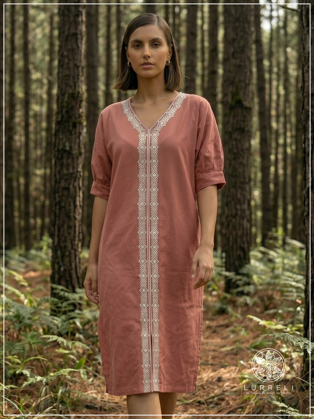 Embroidered linen shift dress