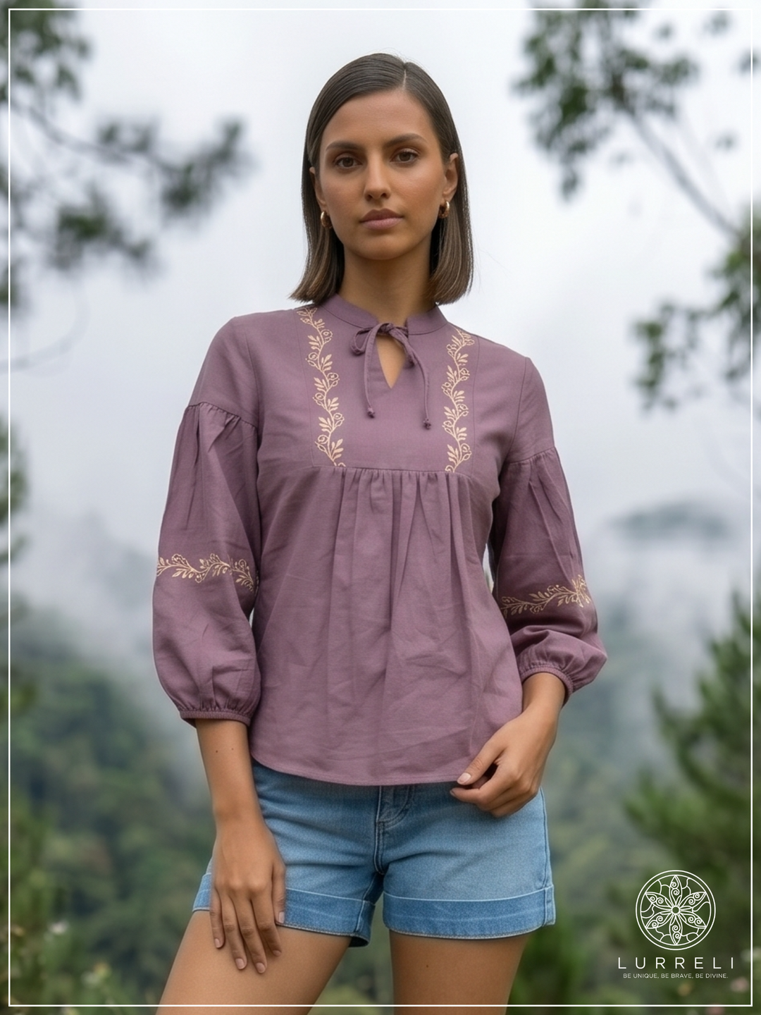 Embroidered Notch Neck Blouse
