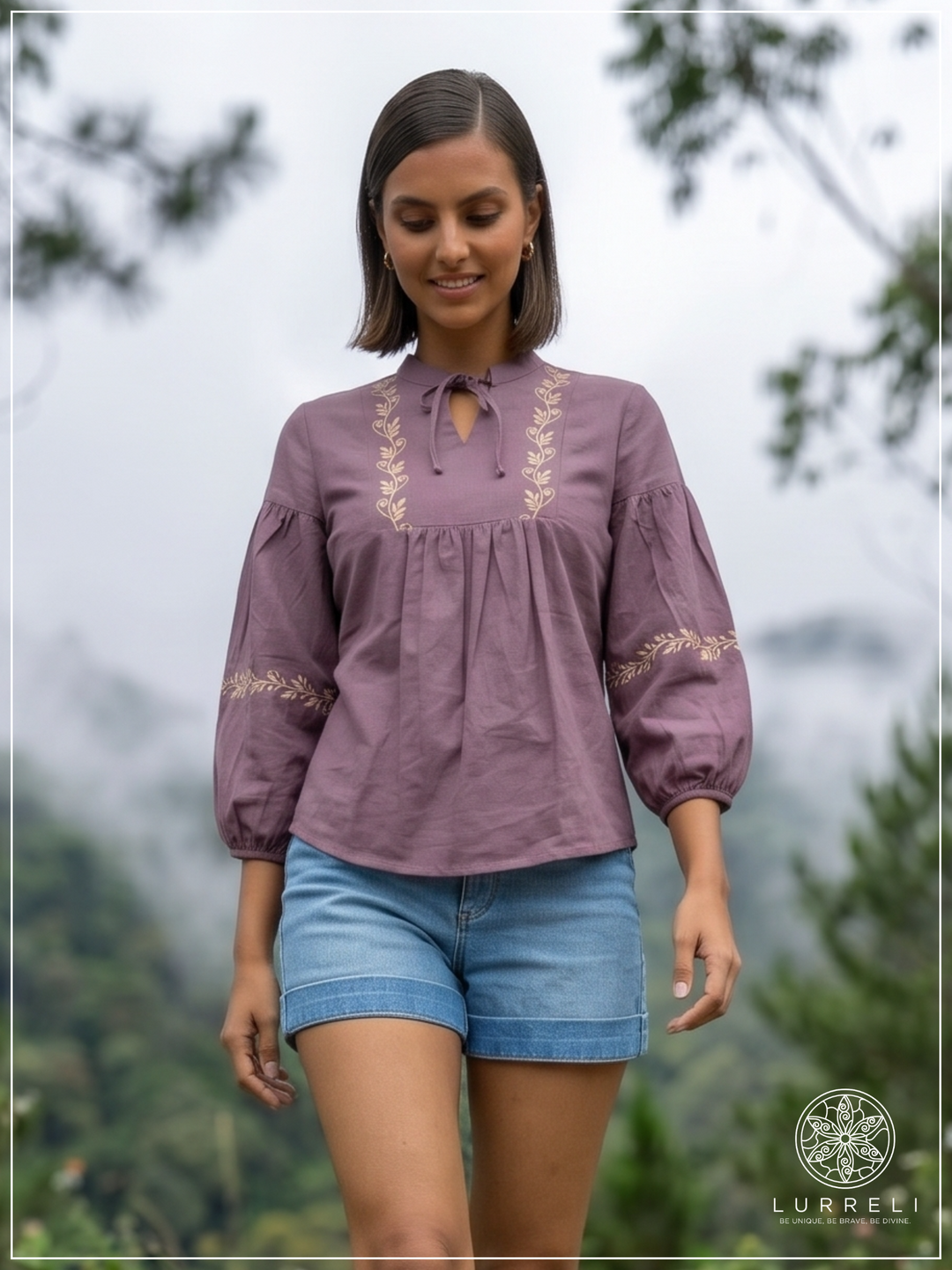 Embroidered Notch Neck Blouse