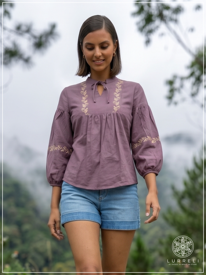 Embroidered Notch Neck Blouse