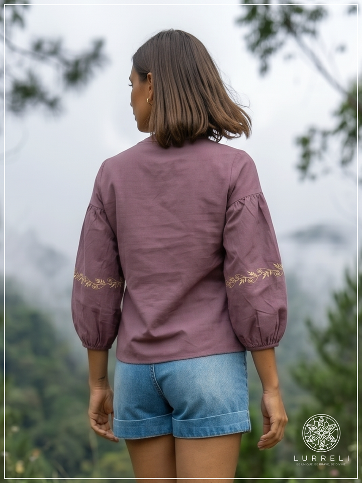 Embroidered Notch Neck Blouse