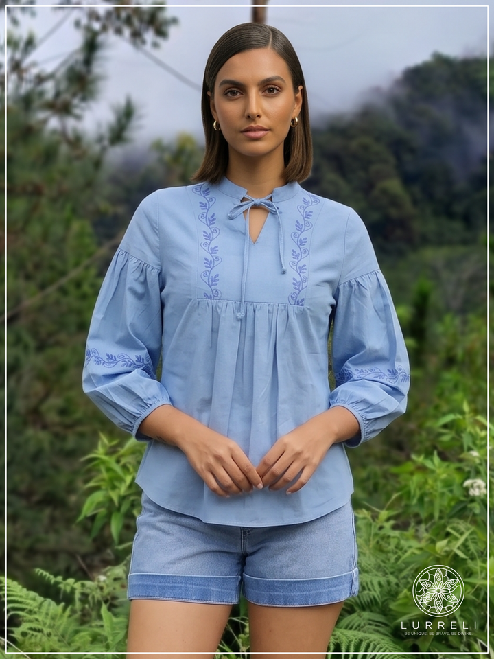 Embroidered Notch Neck Blouse