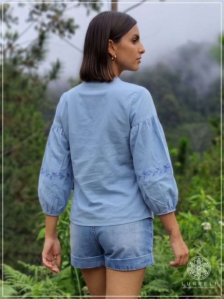 Embroidered Notch Neck Blouse