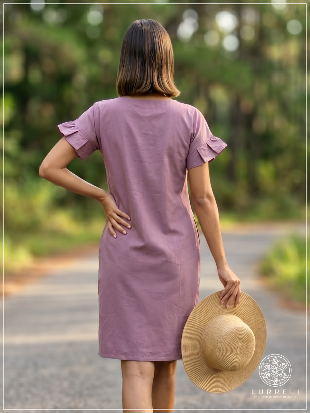 Casual Linen Ruffle-Sleeve Shift Dress