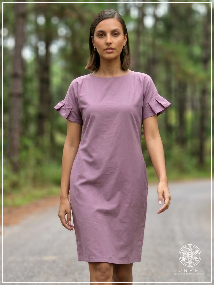 Casual Linen Ruffle-Sleeve Shift Dress