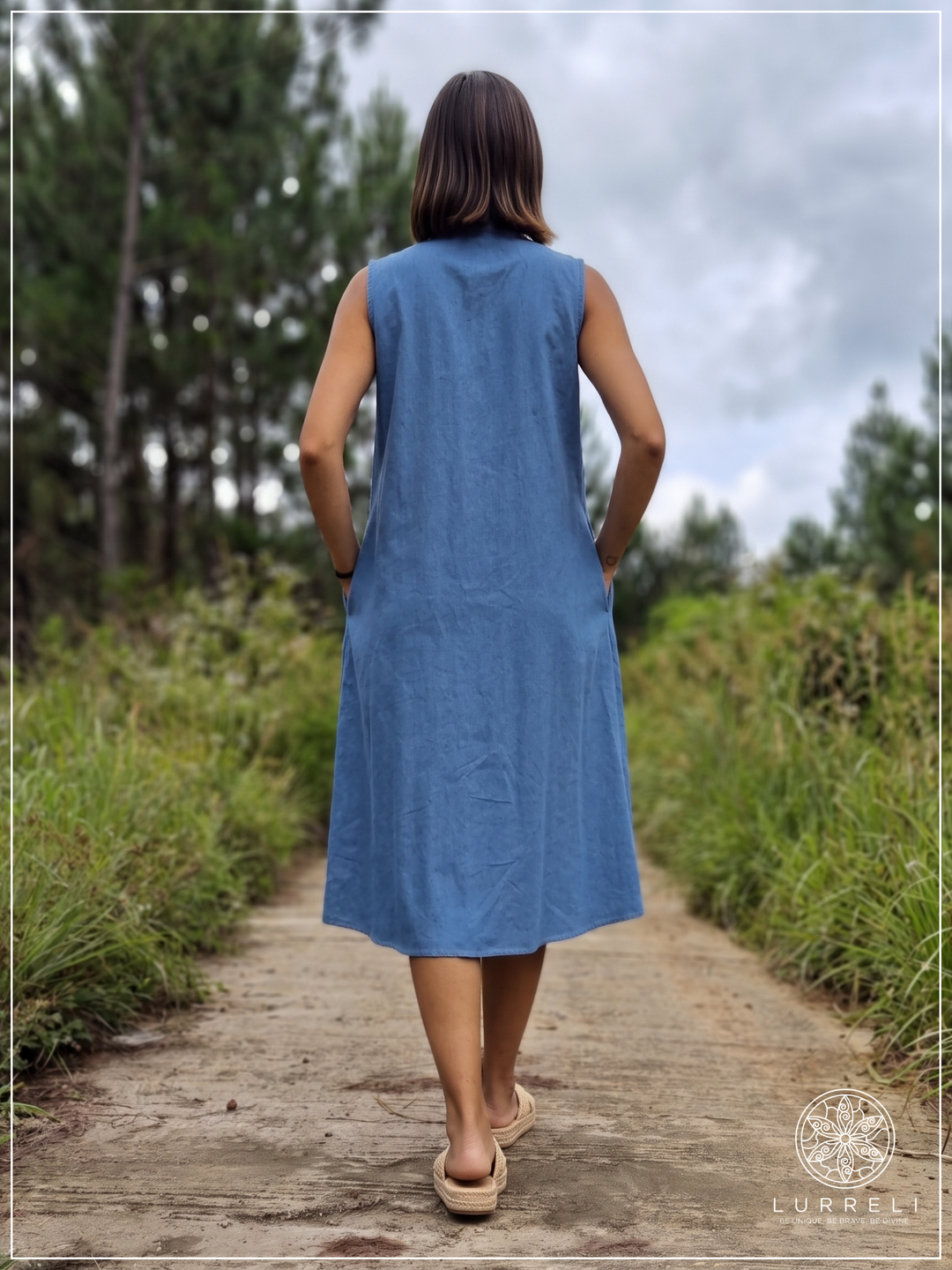 Casual Linen Button-Down Midi Dress