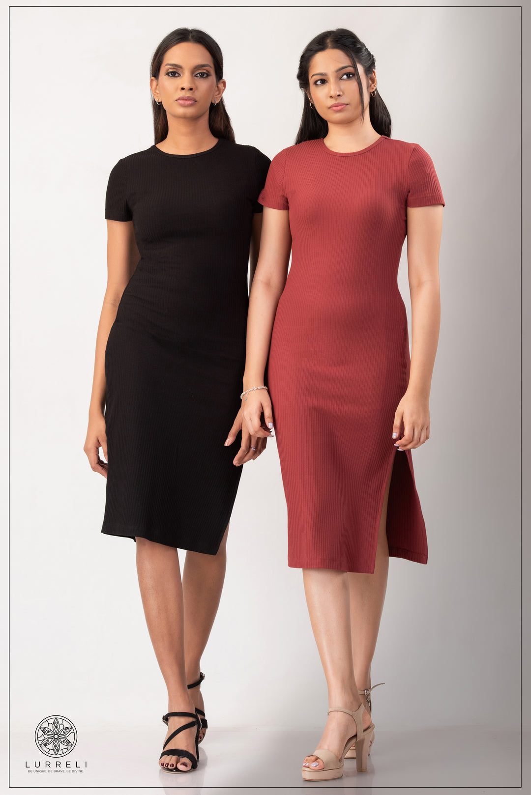 Run Neck Rib Midi Dress